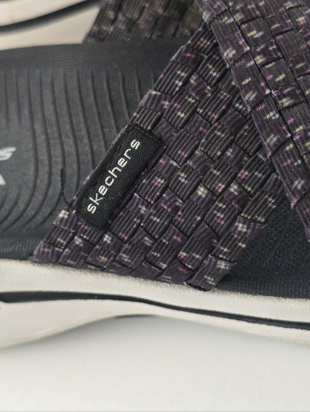 Skechers Women's Black and Purple Crossband Slide Sandals - Picture 9 of 16